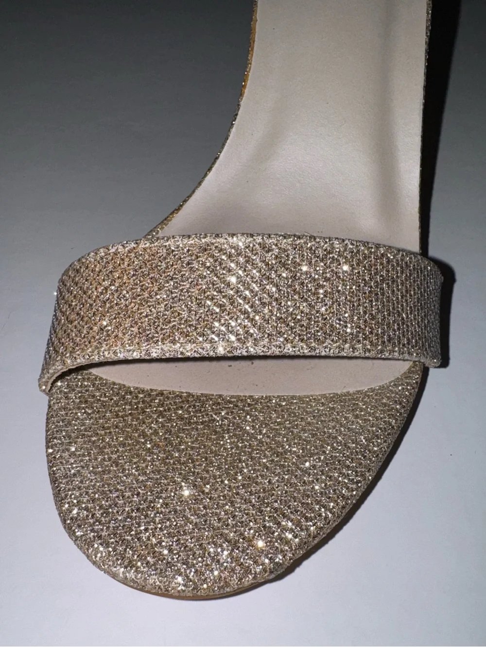 David's Bridal Gold Glitter Ankle-Strap Block Heel Sandals - Picture 9 of 13